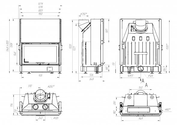 Каминная топка Экокамин Вега 1000 KB черный шамот