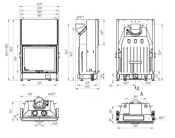 Каминная топка Экокамин Вега 1000 МР подовое горение принтинг