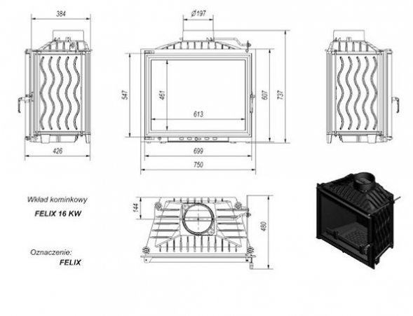 Каминная топка Kratki FELIX