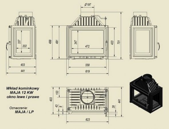 Каминная топка Kratki MAJA/LP