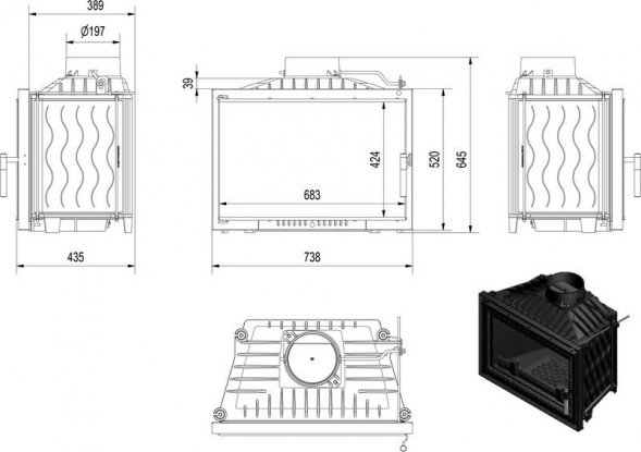 Каминная топка Kratki Wiktor 14 DECO