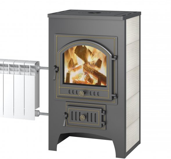 Печь-Камин Везувий ПК-01 (205) с плитой и теплообменником бежевый