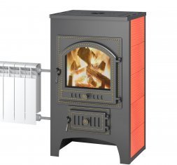 Печь-Камин Везувий ПК-01 (205) с плитой и теплообменником красный