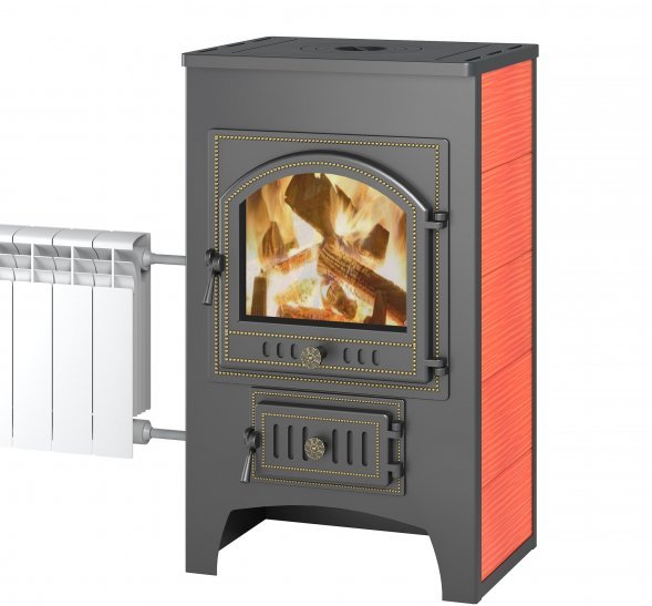Печь-Камин Везувий ПК-01 (205) с плитой и теплообменником красный