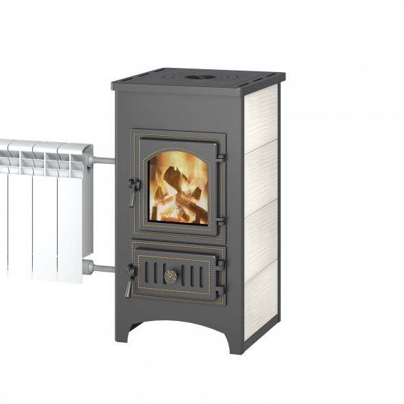 Печь-Камин Везувий ПК-01 (270) с плитой и теплообменником бежевый