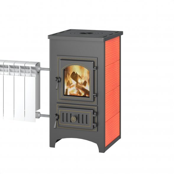 Печь-Камин Везувий ПК-01 (270) с плитой и теплообменником красный