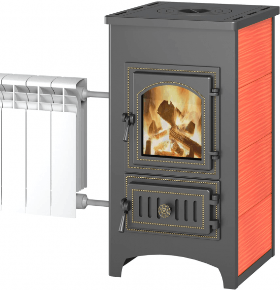 Печь-Камин Везувий ПК-01 (270) с плитой и теплообменником красный