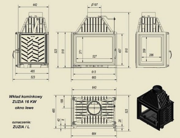 Каминная топка Kratki ZUZIA/L, стекло слева