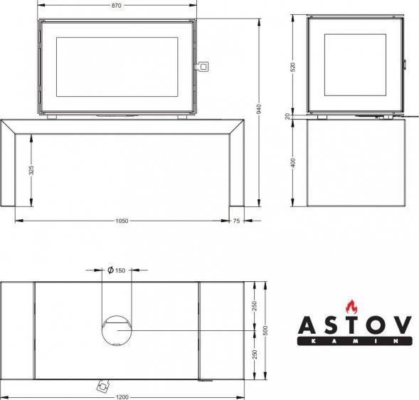 Печь-камин Астов Куб 3С 800 на подиуме
