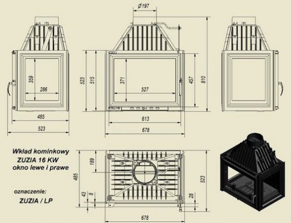 Каминная топка Kratki ZUZIA/LP