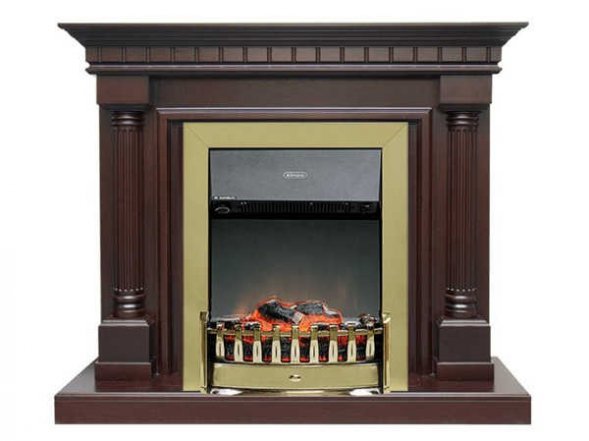 Каминокомплект Dallas темный дуб с очагом Lydon Brass