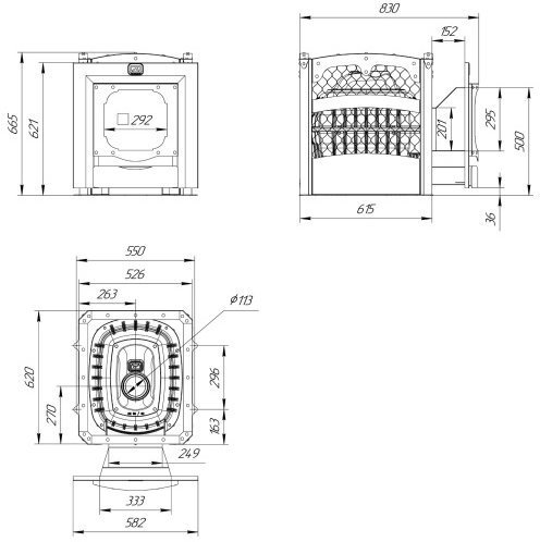 Чугунная печь для бани Теплодар Былина - сетка 18 Ч Панорама