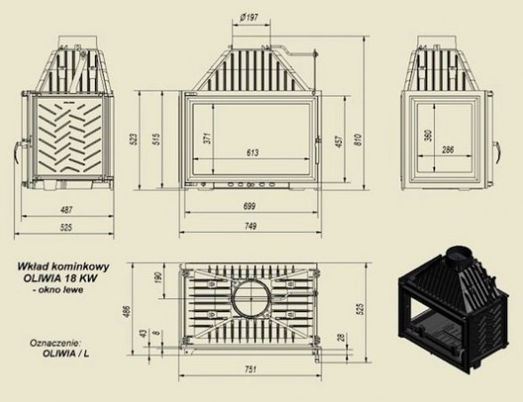 Каминная топка Kratki OLIWIA/L, стекло слева