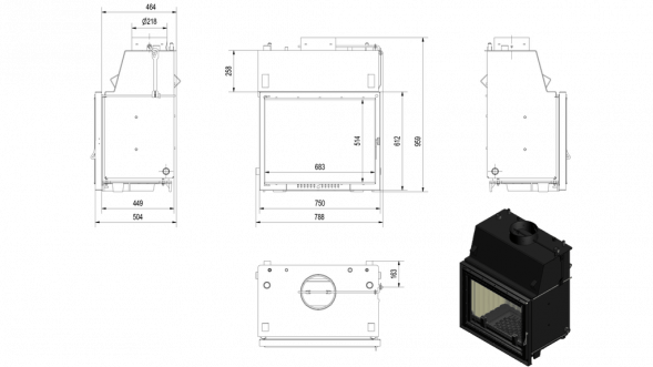 Каминная топка Kratki AMELIA PW 30 DECO