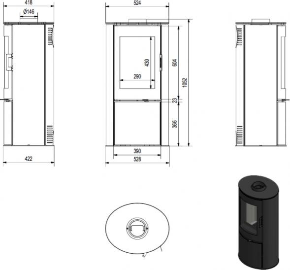 Печь-камин Kratki /AB/S/DR