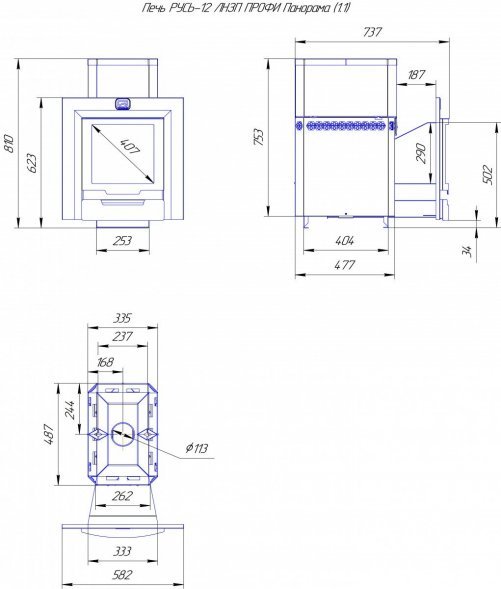 Печь для бани Теплодар Русь-12 ЛНЗП Профи Панорама (1.1)
