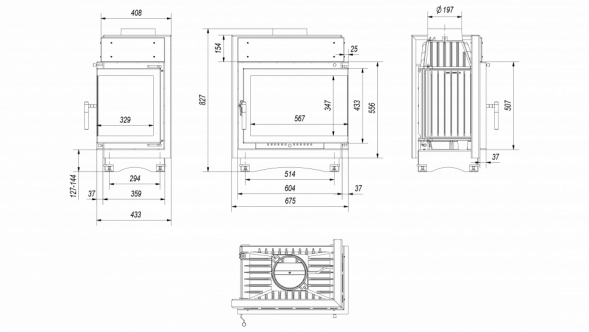 Топка Kratki MAJA/P/BS, Г-образное стекло справа