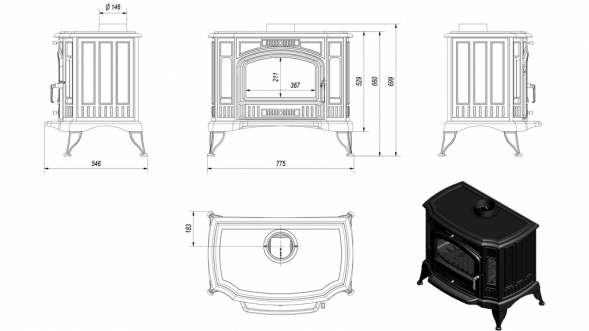 Печь-камин Kratki Koza K9