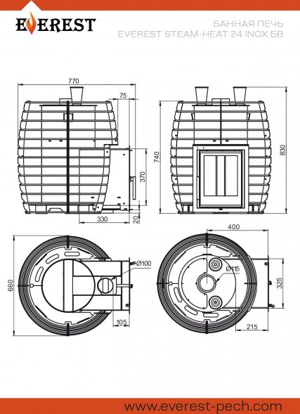 Печь для бани Эверест &quot;Steam Heat&quot; 24 INOX Б/В