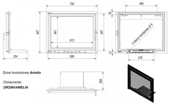 Дверца в сборе для топок Amelia/Felix