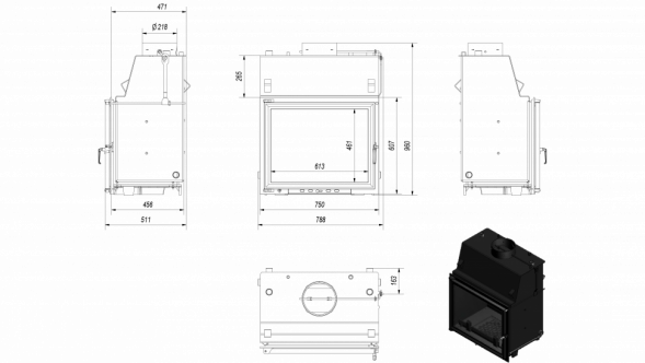 Топка с водяным контуром Kratki AMELIA/PW/30/W