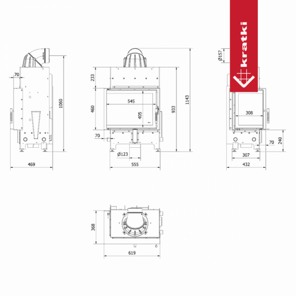 Топка Kratki PRO FLOKI/S/L угловое стекло слева