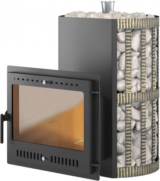 Дровяная печь для бани Везувий Скиф Ковка 28 Панорама &quot;М&quot; Парогенератор 2022