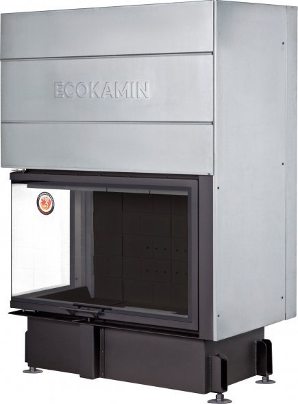 Каминная топка Экокамин ДЕЛЬТА 1000 LB два стекла принтинг левая черный шамот