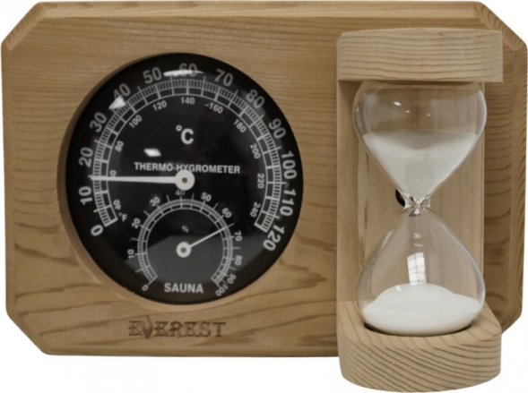 Термогигрометр мини EVEREST c часами, кедр (TG-08 black)