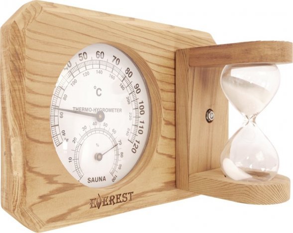 Термогигрометр мини EVEREST c часами, кедр (TG-09 white)