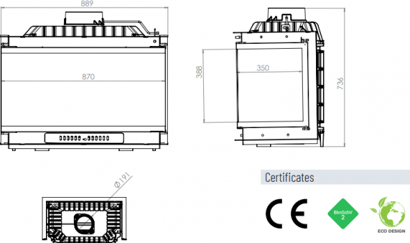 Каминная топка Echa Tech Font/800/LR 18 кВт, трехстороннее стекло