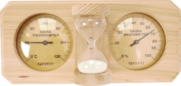 Термогигрометр EVEREST c часами, кедр (TG-07 gold)