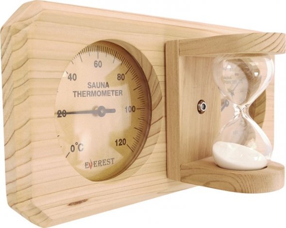Термогигрометр EVEREST c часами, кедр (TG-07 gold)