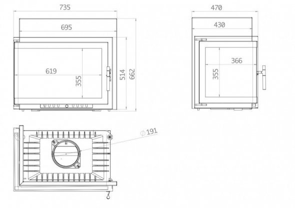 Каминная топка Echa Tech Font/700/L 14 кВт, 735/514/X, угловое стекло слева