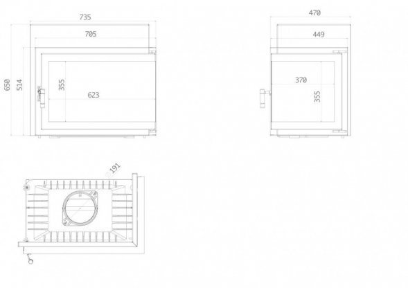 Каминная топка Echa Tech Font/700/R 14 кВт, 735/514/X, угловое стекло справа 