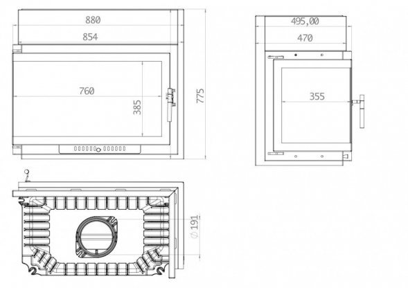 Каминная топка Echa Tech Font/800/L 18 кВт, угловое стекло слева