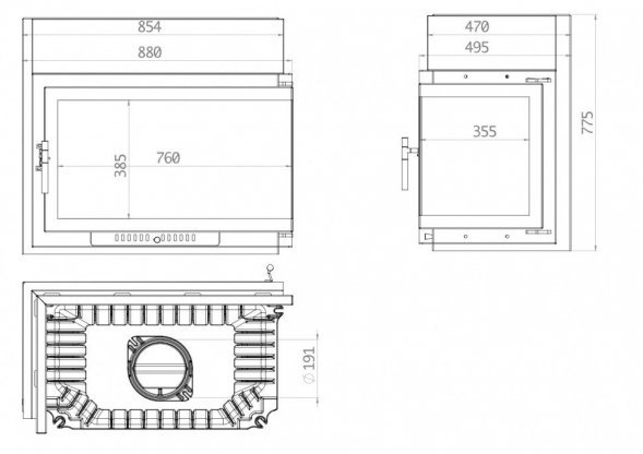Каминная топка Echa Tech Font/800/R 18 кВт, угловое стекло справа