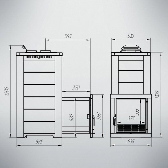 Печь Варвара Сказка с удлиненной топкой в талькохлорите 
