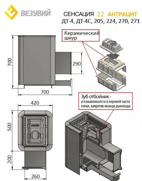 Дровяная печь для бани Везувий Сенсация 22 Антрацит (ДТ-4)