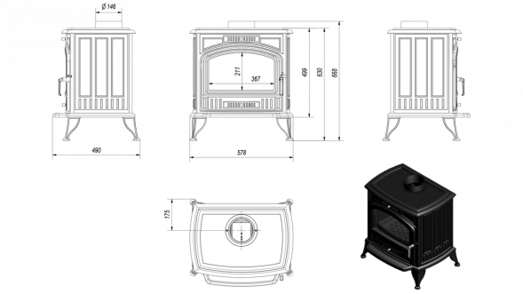 Печь-камин Kratki Koza K6