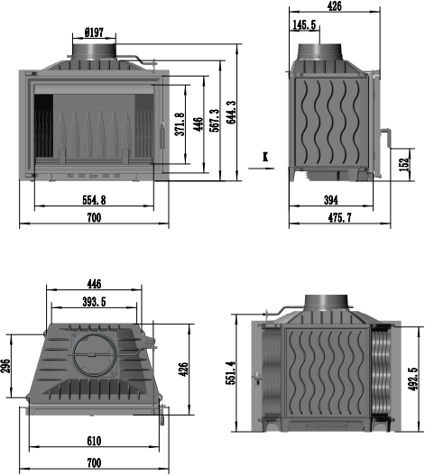 Каминная топка FireBird Baron 14 кВт, 700 мм