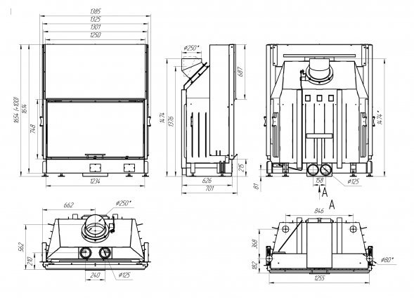 Каминная топка ЭкоКамин Вега 1200B принтинг черный шамот