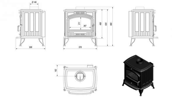 Печь-камин Kratki Koza K6 с ASDP