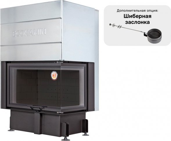Каминная топка Экокамин ДЕЛЬТА 800 RB два стекла правая принтинг черный шамот