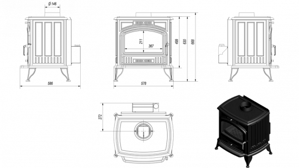 Печь-камин Kratki Koza K6 TF