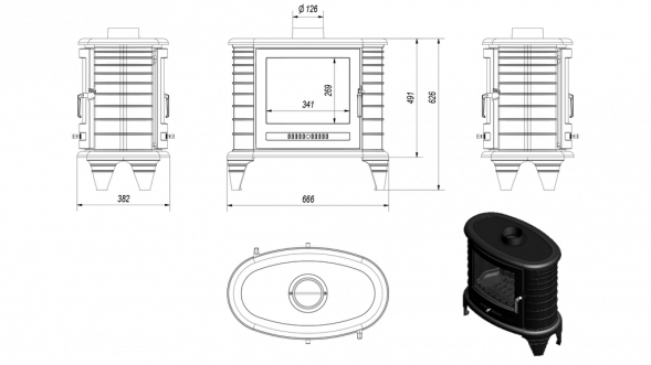 Печь-камин Kratki Koza K8 T