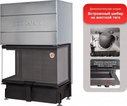 Каминная топка Экокамин ДЕЛЬТА 1000 B три стекла принтинг черный шамот