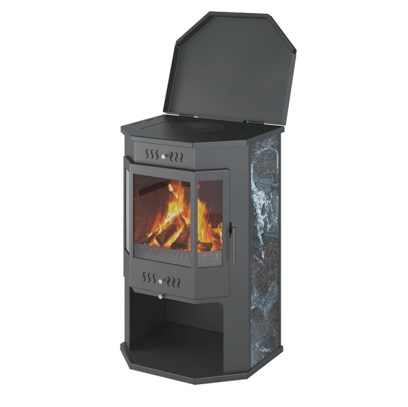  Печь-Камин Aston 12 кВт (200 м3) Призматик с плитой (Амфиболит)